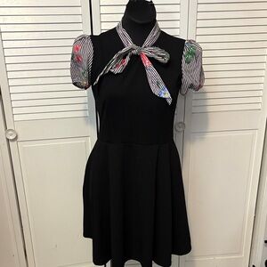 Smak Parkour Black Mini Dress with Striped Floral Sleeves